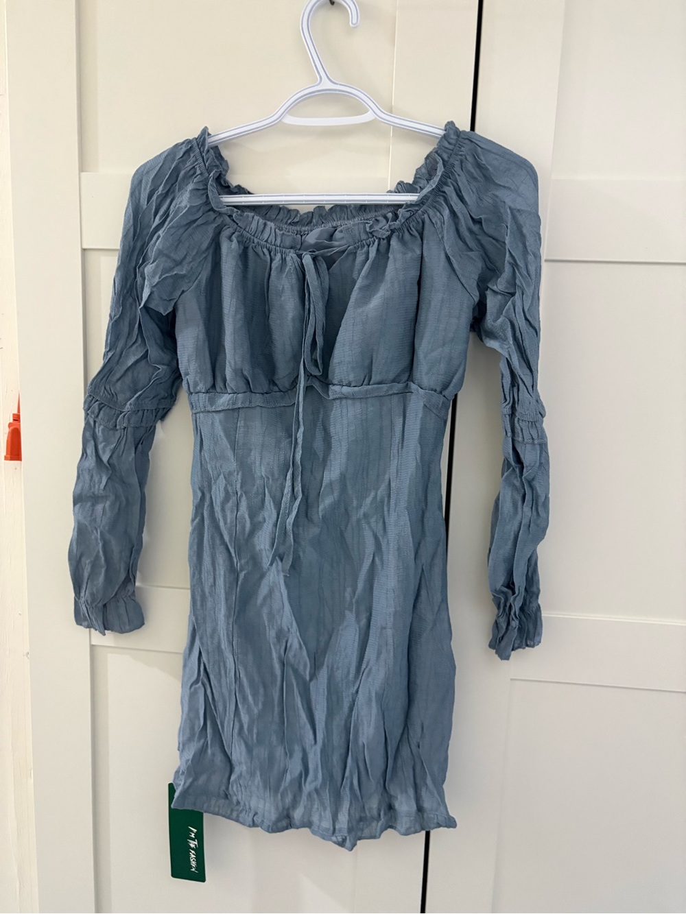 New Light Blue Long Sleeve Peasant Dress